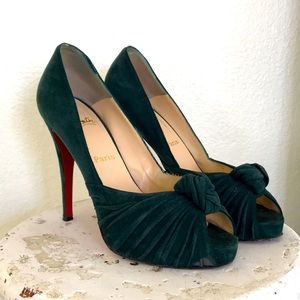 Christian Louboutin green suede knotted heels size 40